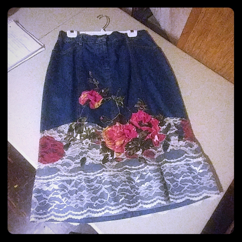 Blue Jean skirt with lace design bottom